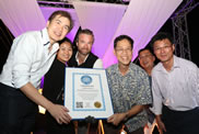 Residents of d'Leedon celebrated the completion of the eight-hectare project by witnessing a world record-setting feat on Saturday. Musician William Close played the world's longest stringed instrument, the Earth Harp, which was stretched from the development's clubhouse rooftop to the 36th floor of another tower at the other end. 