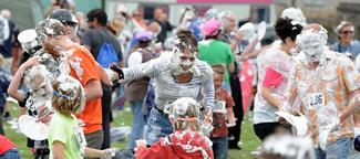 Ulverston set a new Foam Pie Fight World Record with around 1,186 people taking part in the event, beating the previous record of 869. 
