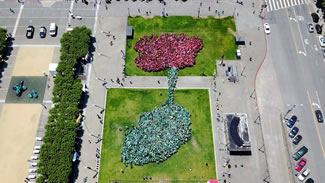  The record-breaking accomplishment organized by the Asian Art Museum saw 2,405 people flock to Civic Center and sprout a giant green and pink lotus.